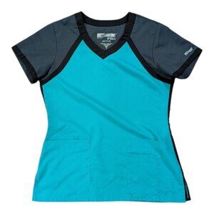 Grey's Anatomy Barco Spandex STRETCH Women's 3-Pocket Colorblock V-Neck Top Sz S